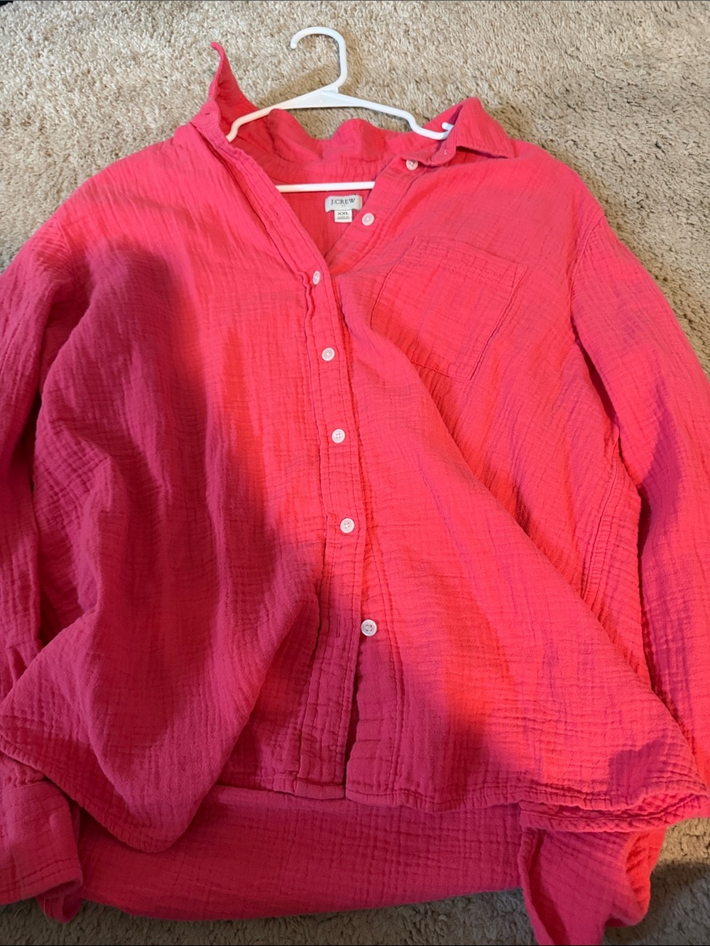 J. Crew Hot Pink Cotton Gauze Button-Up Shirt